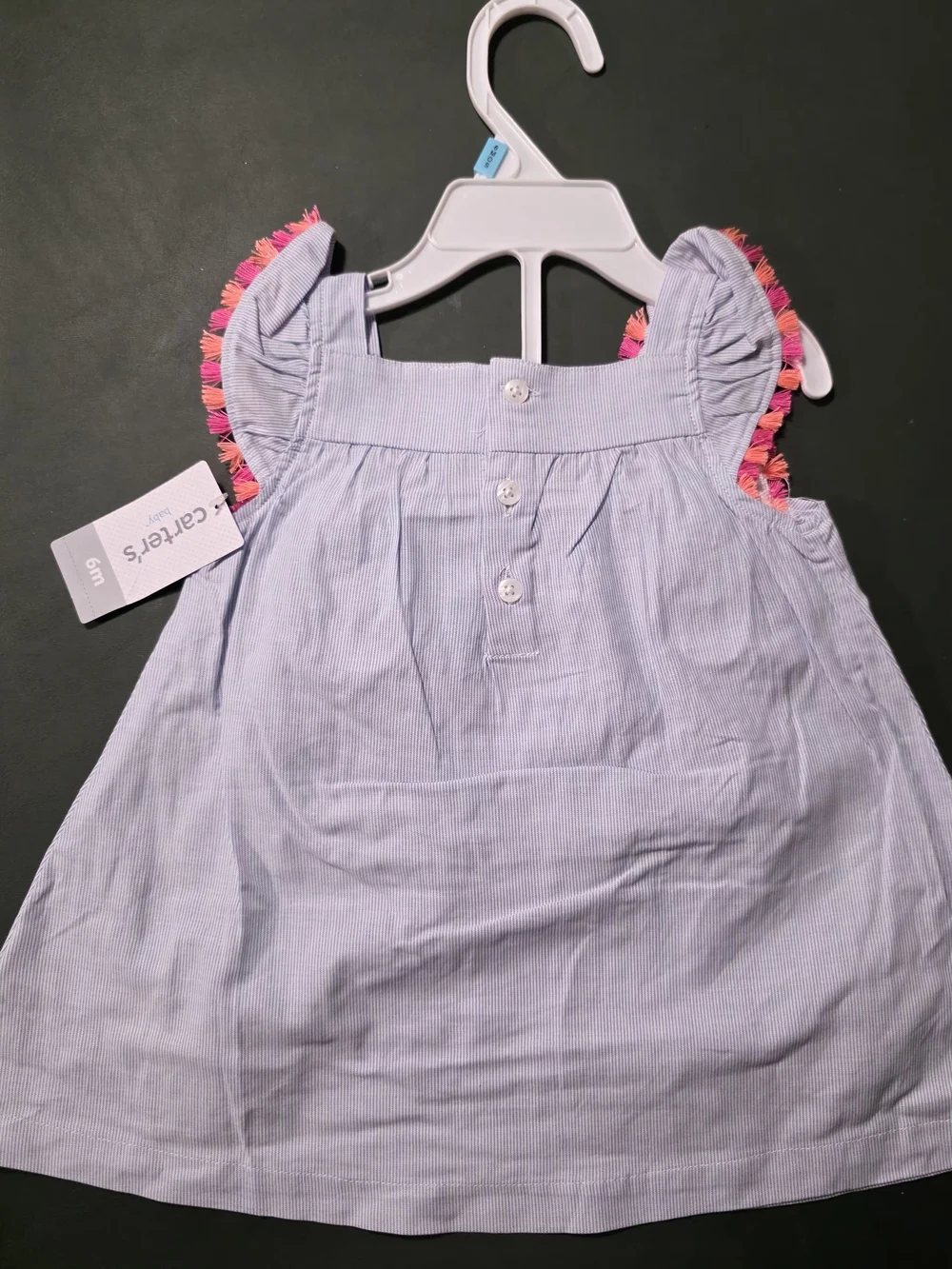 Carter's Girls' Light Blue Embroidered Summer Dress - Pink Trim